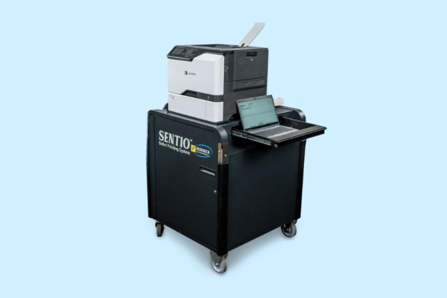 Black large industrial on-demand ballot printer.